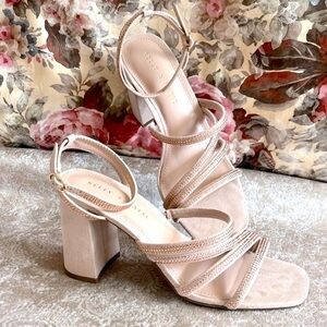 Brand New Kelly & Katie Light Peach Microsuede Bling Strap Block Heel Sandals